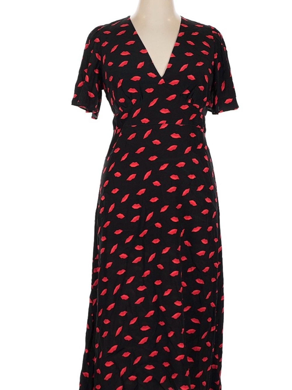 a new day Black Maxi Dress with Red Lip Print